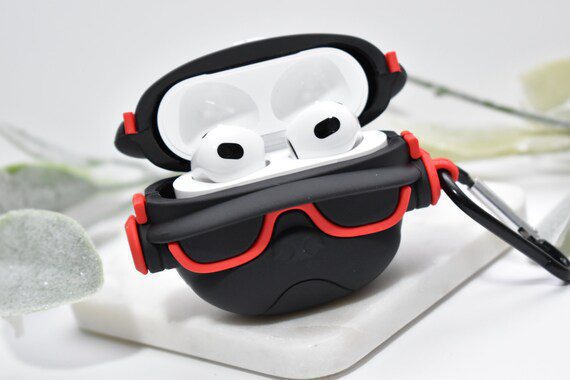 Case Airpods Pro Diseño French Bulldog Sunglasses Negro/Rojo (Segunda Generacion) - Imagen 2