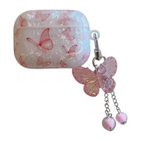 Case Airpods Pro 3 Llavero Clear Mariposas Rosado